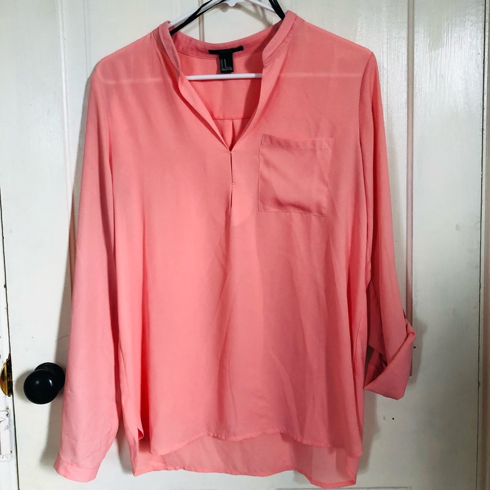 Coral Pink Long Sleeve Forever 21 Blouse